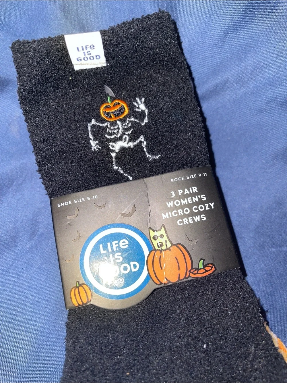 Life Is Good - 3 Pk Halloween Black Cozy Crew Socks